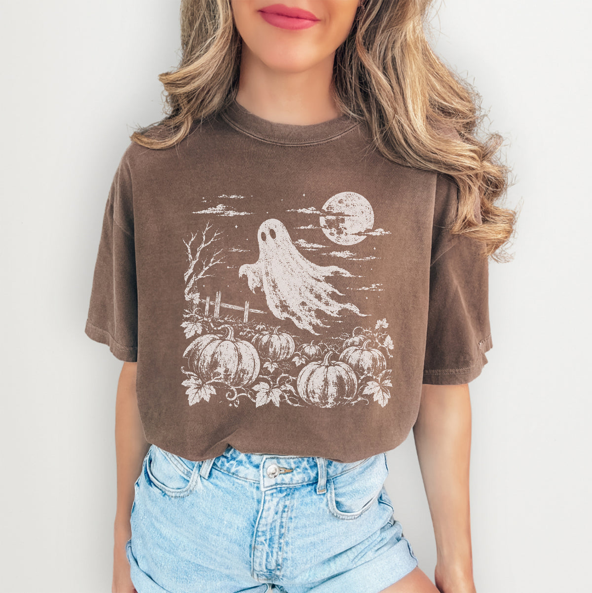 Vintage Halloween Pumpkin Field Spooky Season Tee