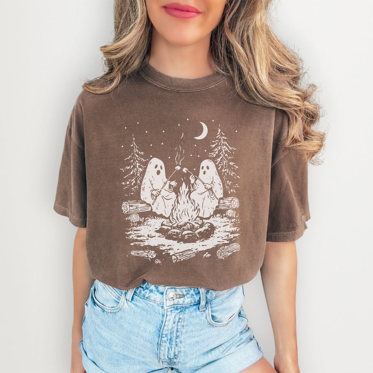 Campfire Ghosts Graphic Shirt – Cozy Spooky Season Camping Top