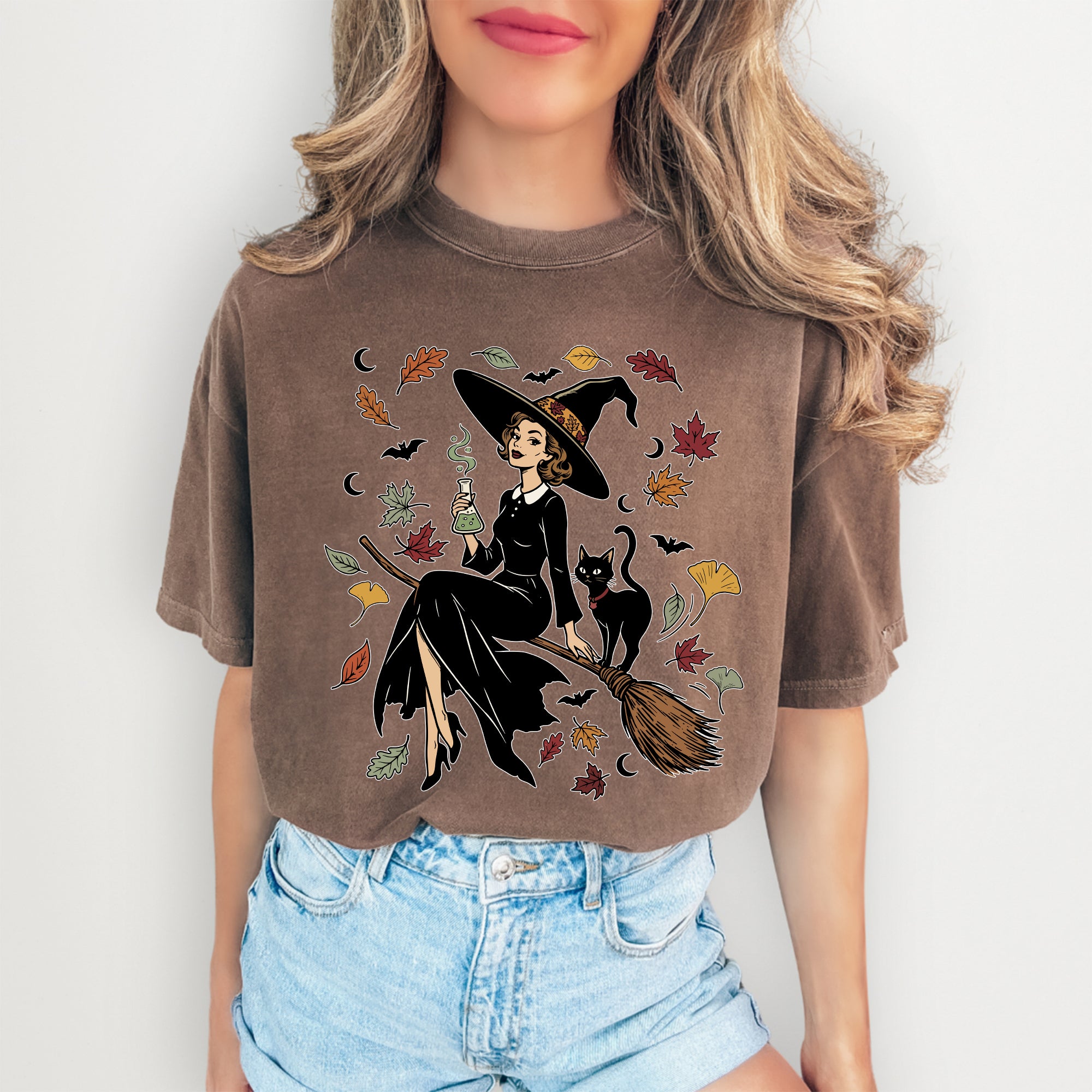 Vintage Witch & Cat Ringer Tee