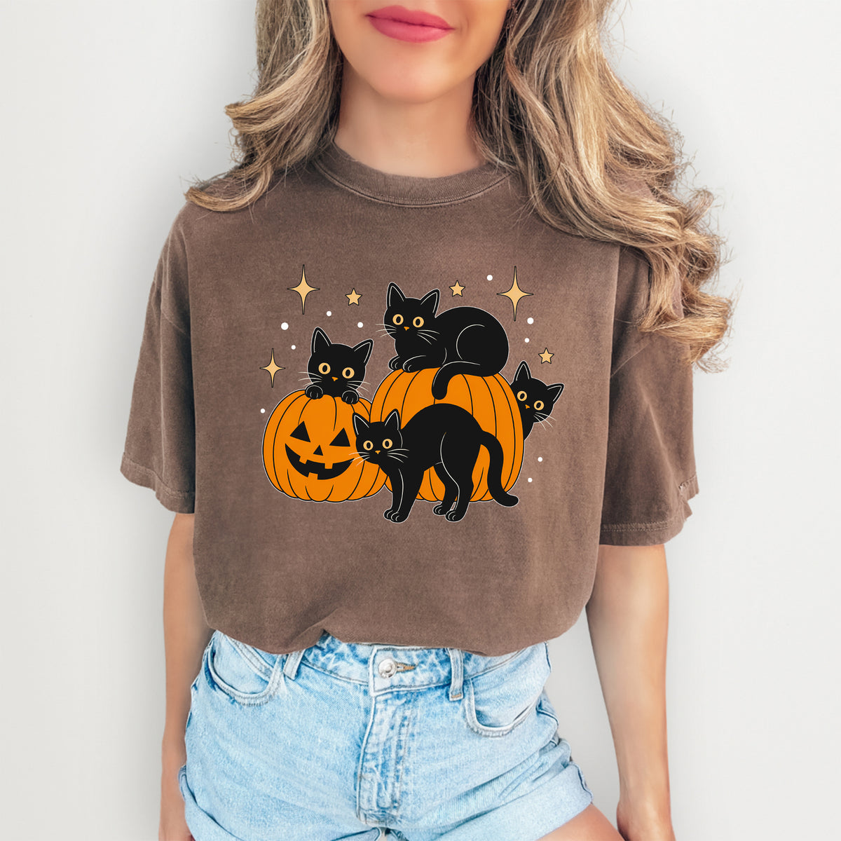 Halloween-T-Shirt „Schwarze Katze“