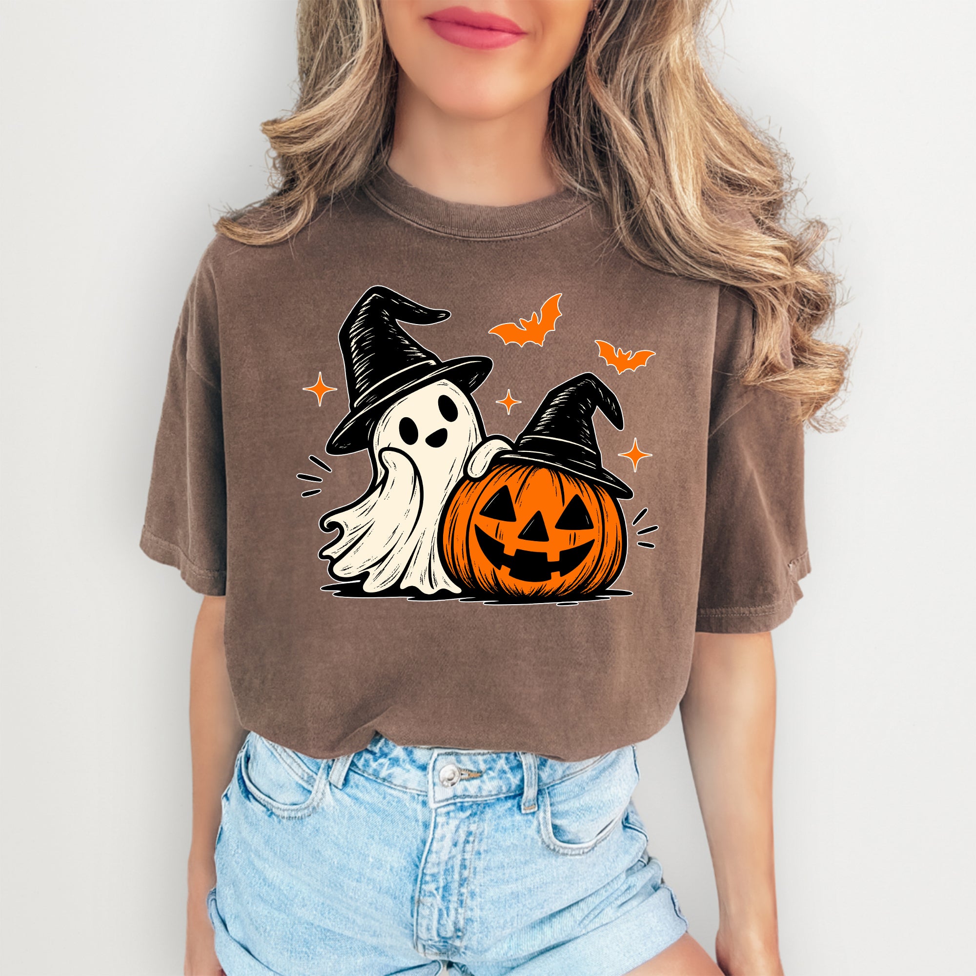 T-Shirt mit gruseligem Geisterkürbis