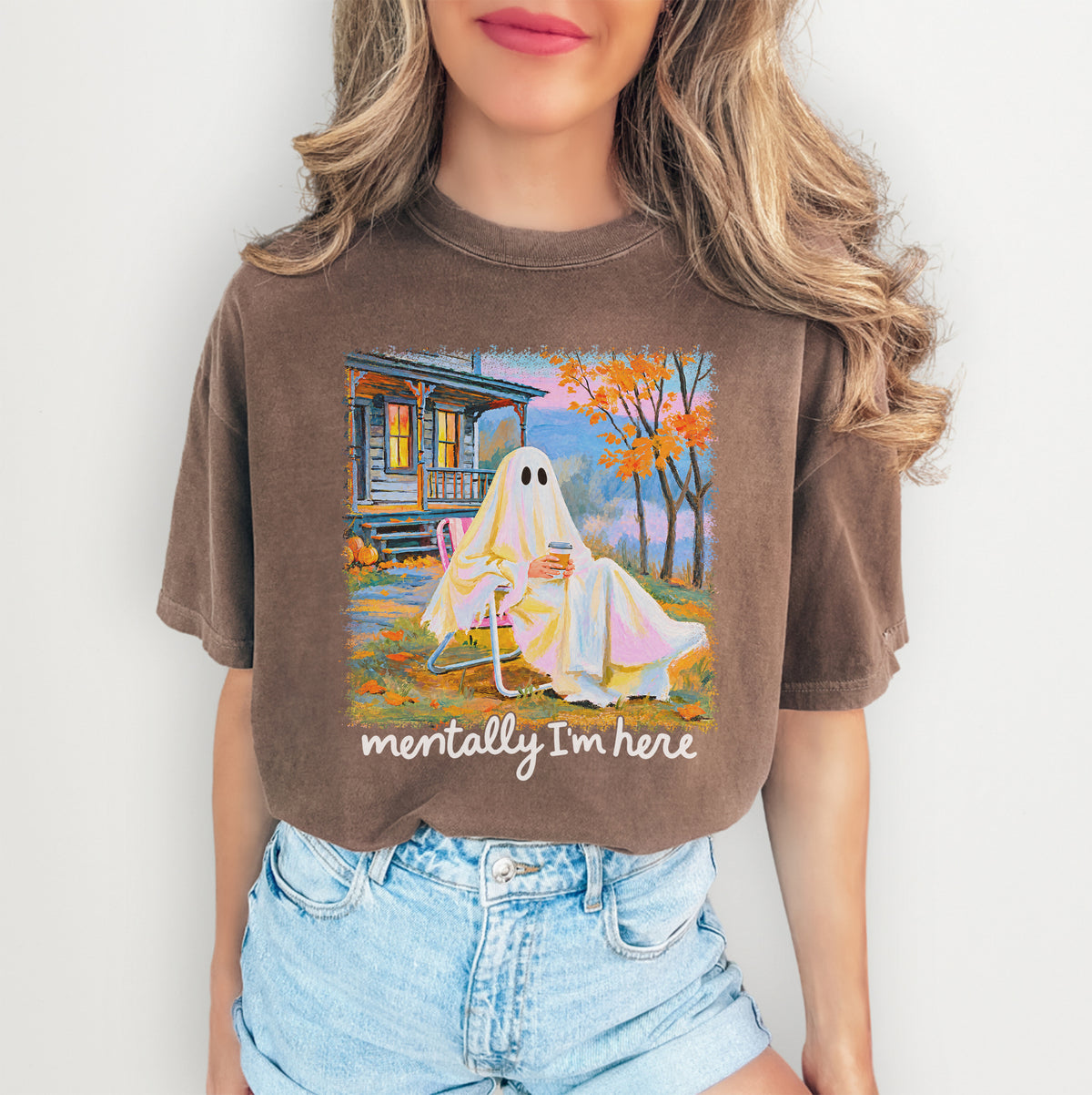Mentally I am Here Summerween Ghost Tee