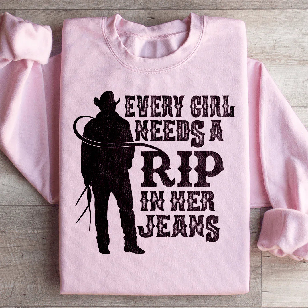Every Girl Needs A RIP In Her Jeans Sweatshirt Light Pink / S Peachy Sunday T-Shirt