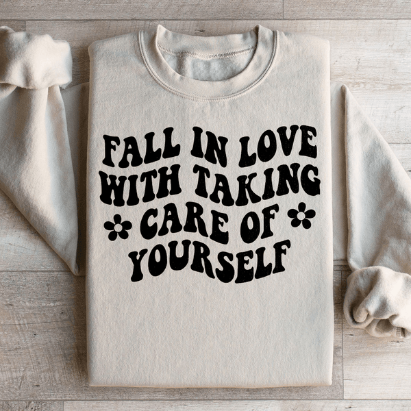 Fall In Love With Taking Care Of Yourself Sweatshirt Sand / S Peachy Sunday T-Shirt