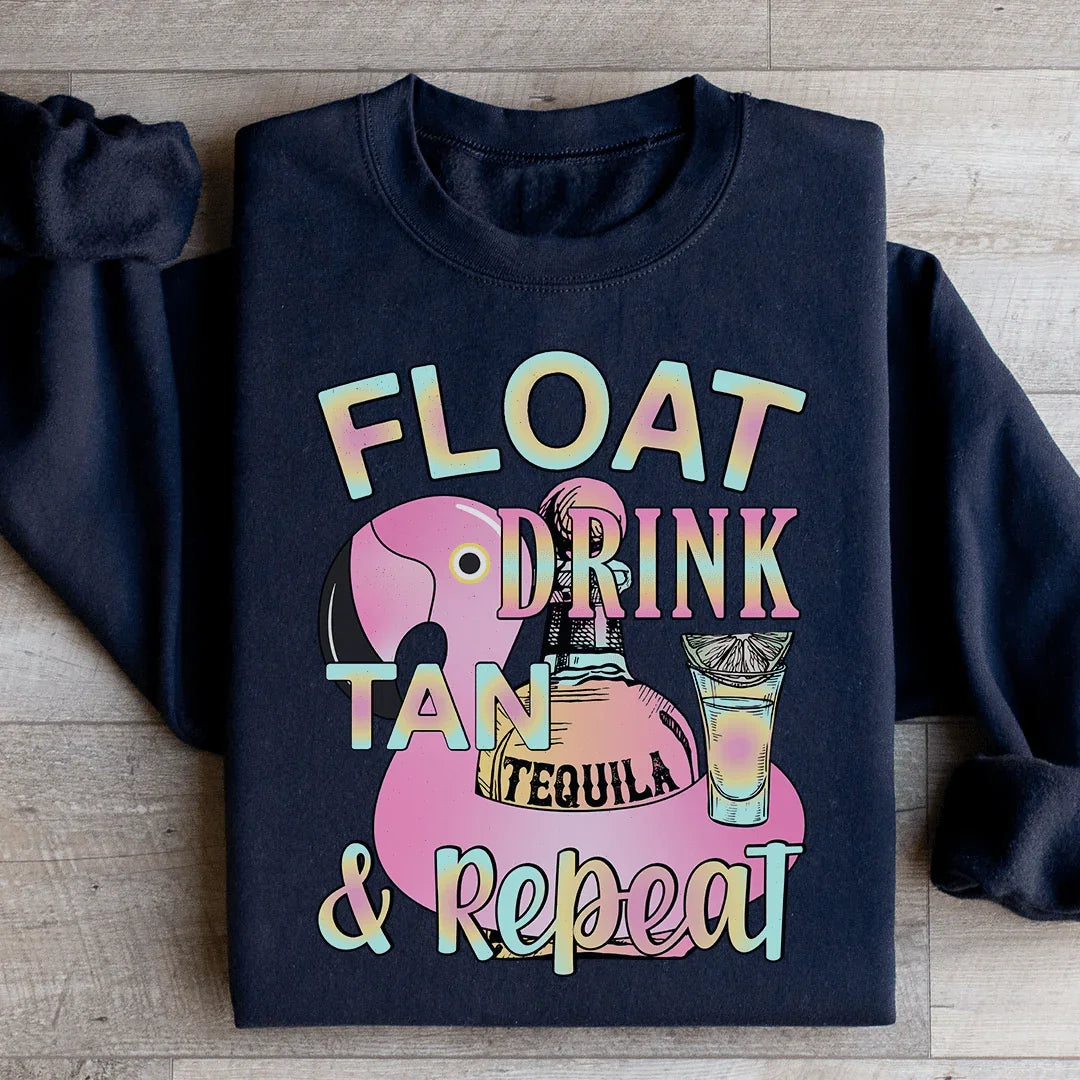 Float Drink Tan Repeat Sweatshirt Black / S Peachy Sunday T-Shirt
