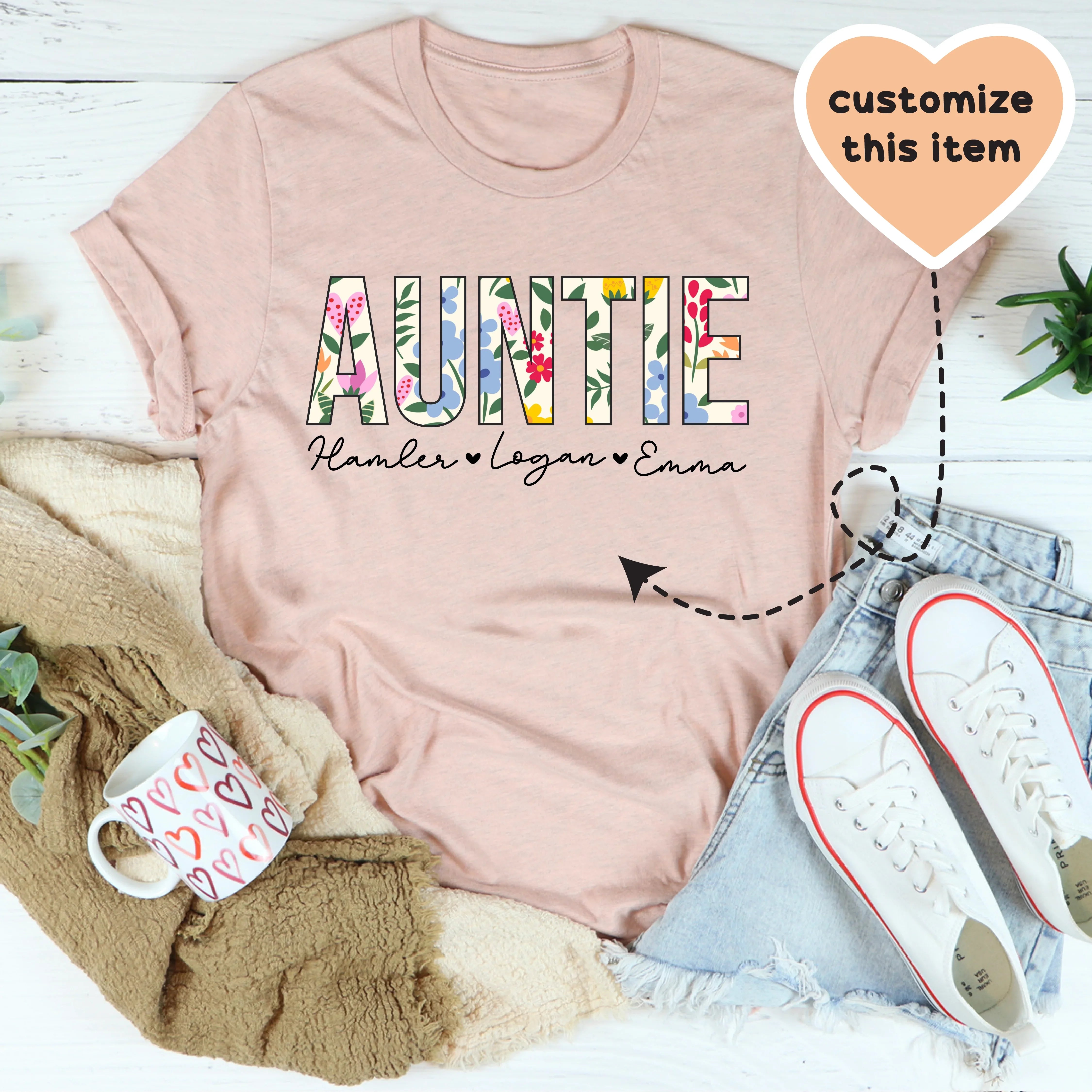 Floral Auntie custom tee Heather Prism Peach / 2XL printful T-Shirt