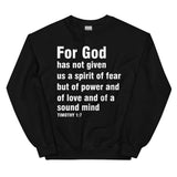 For God Has Not Given Us A Spirit Of Fear Sweatshirt Black / S Peachy Sunday T-Shirt
