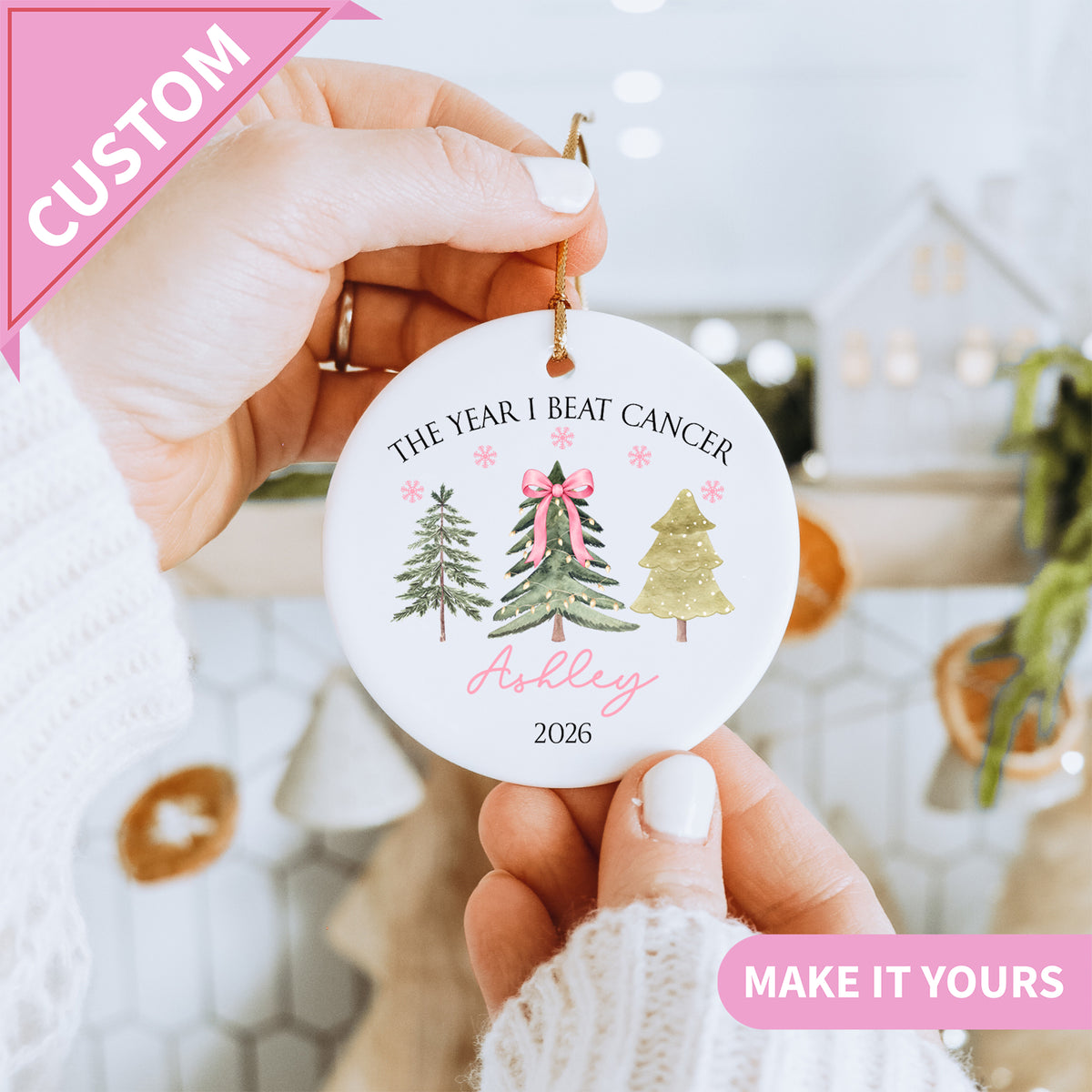 Personalized The Year I Beat The Cancer Christmas Ornament