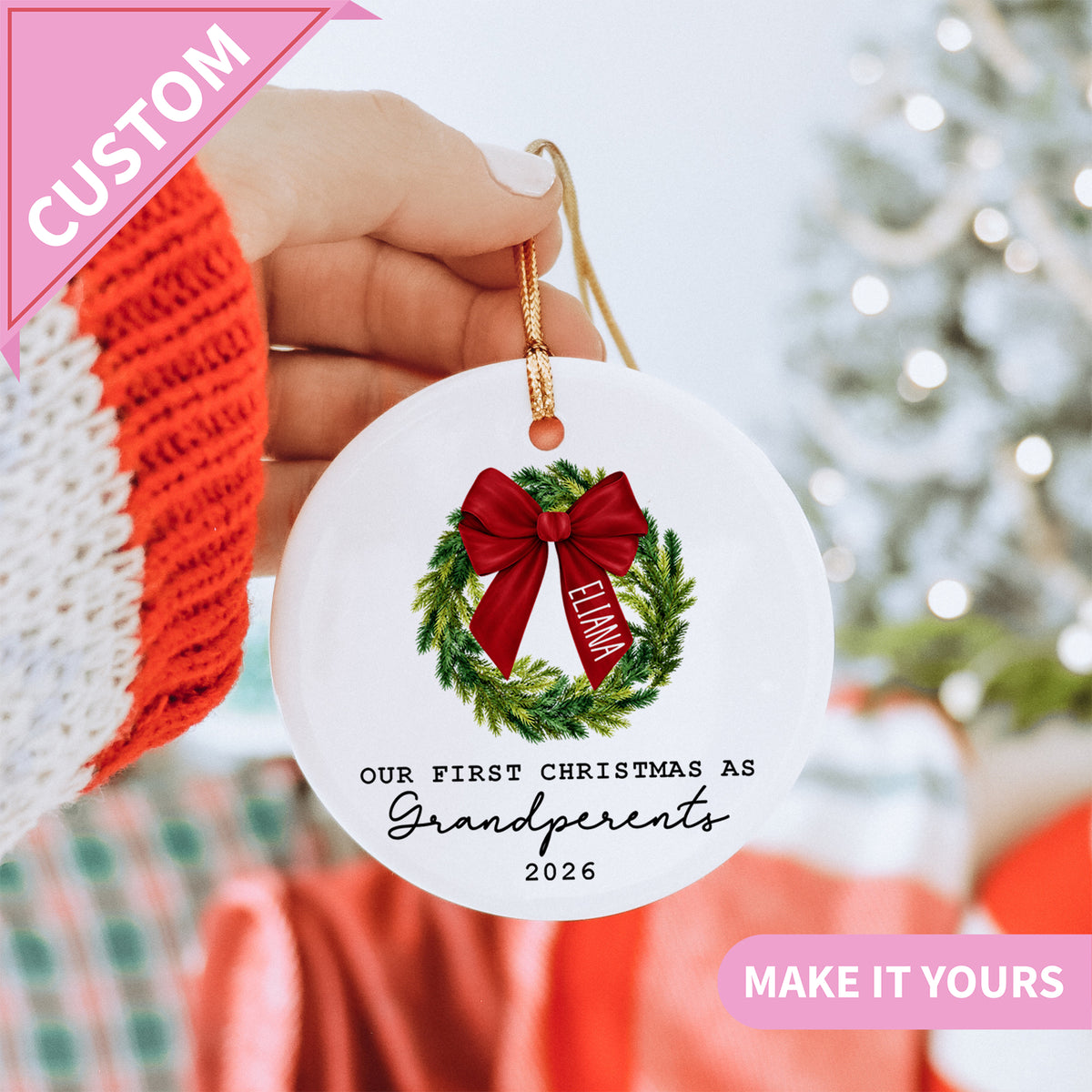 Personalized Our First Christmas As Grandperents Ornament
