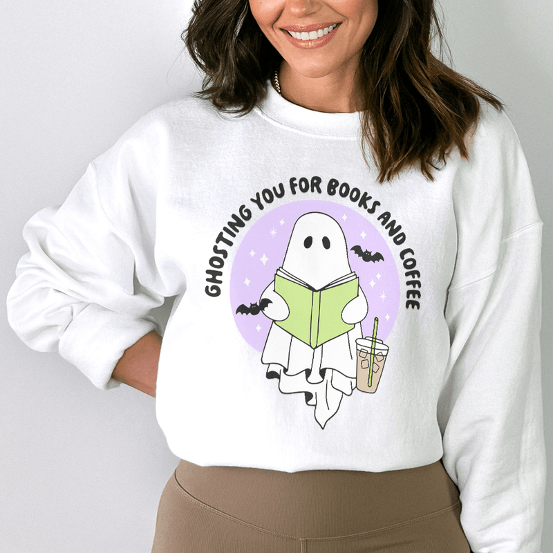 Ghosting You For Books And Coffee Sweatshirt White / S Peachy Sunday T-Shirt