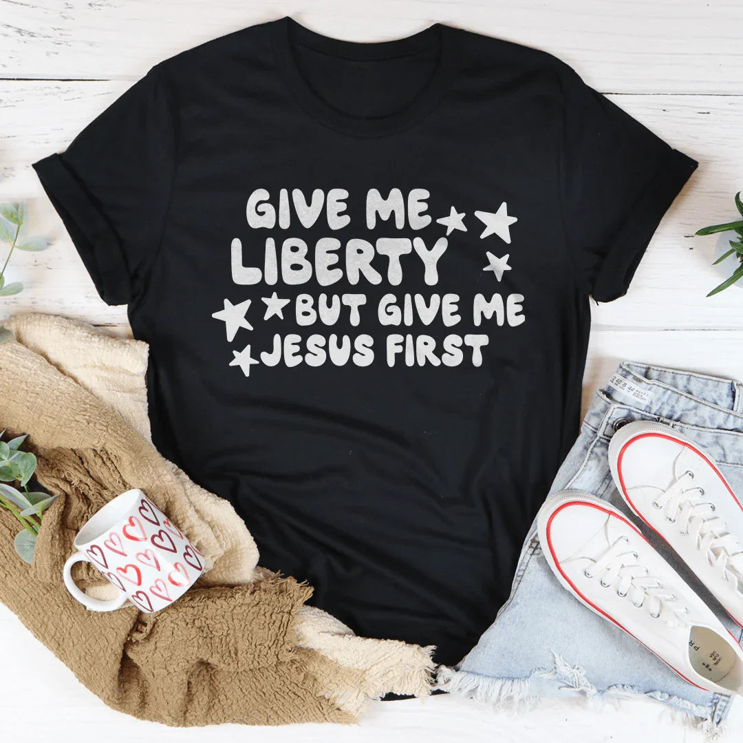 Give Me Liberty But Give Me Jesus First Tee Black Heather / S Peachy Sunday T-Shirt