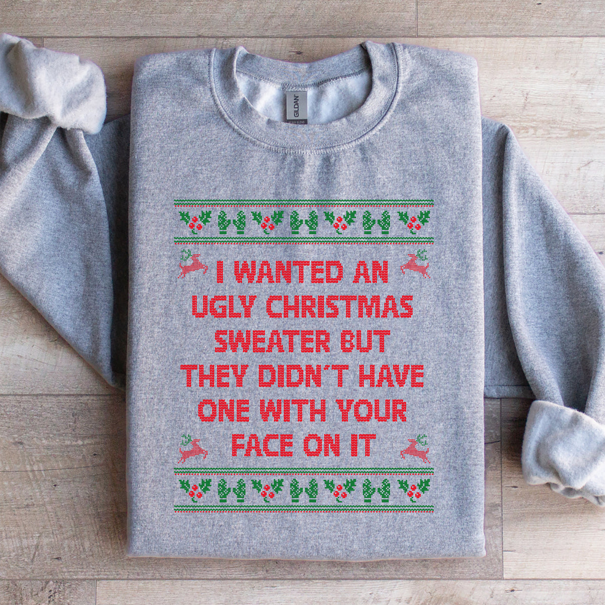 Ich wollte ein Sweatshirt mit einem hässlichen Weihnachtspullover-Motiv
