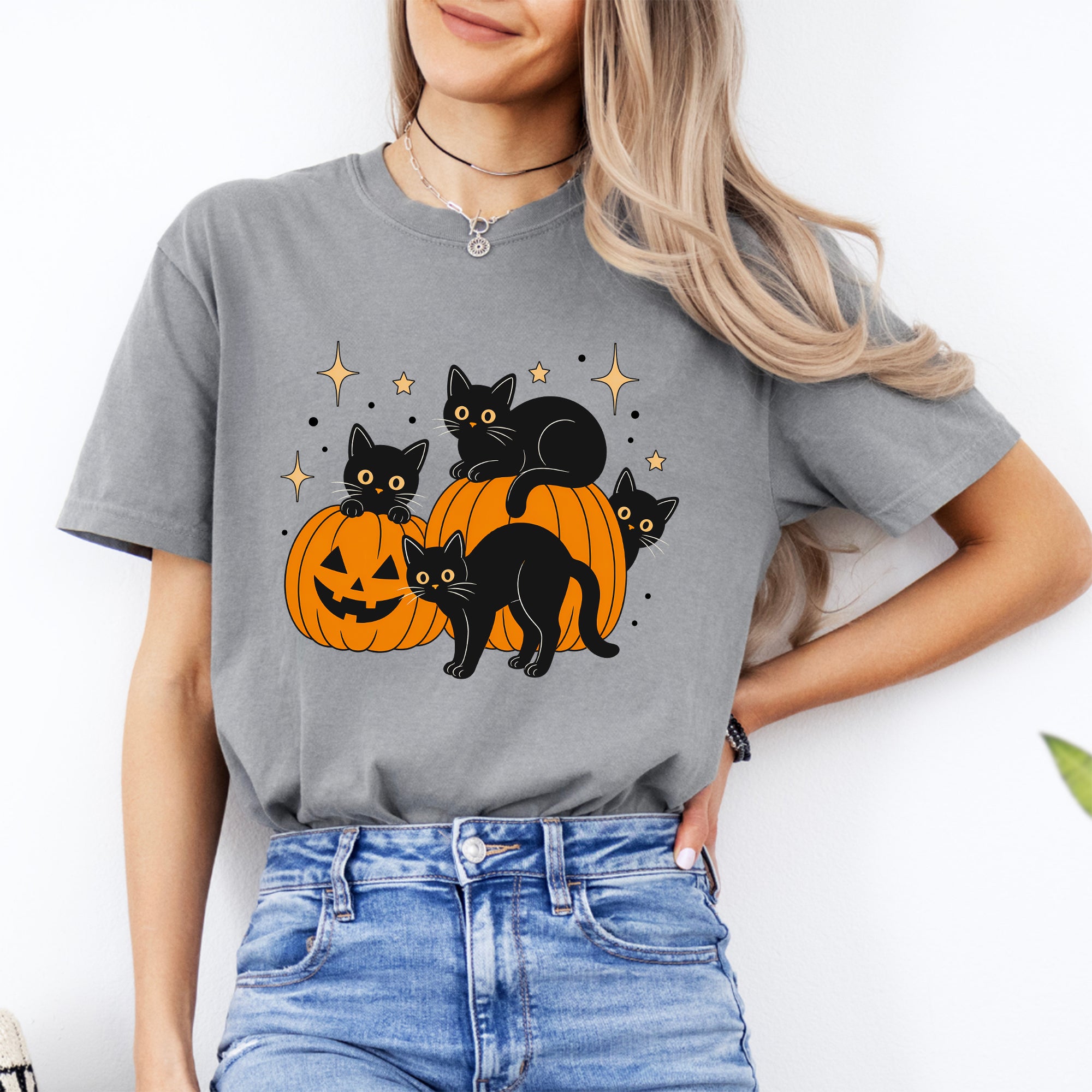 Halloween-T-Shirt „Schwarze Katze“
