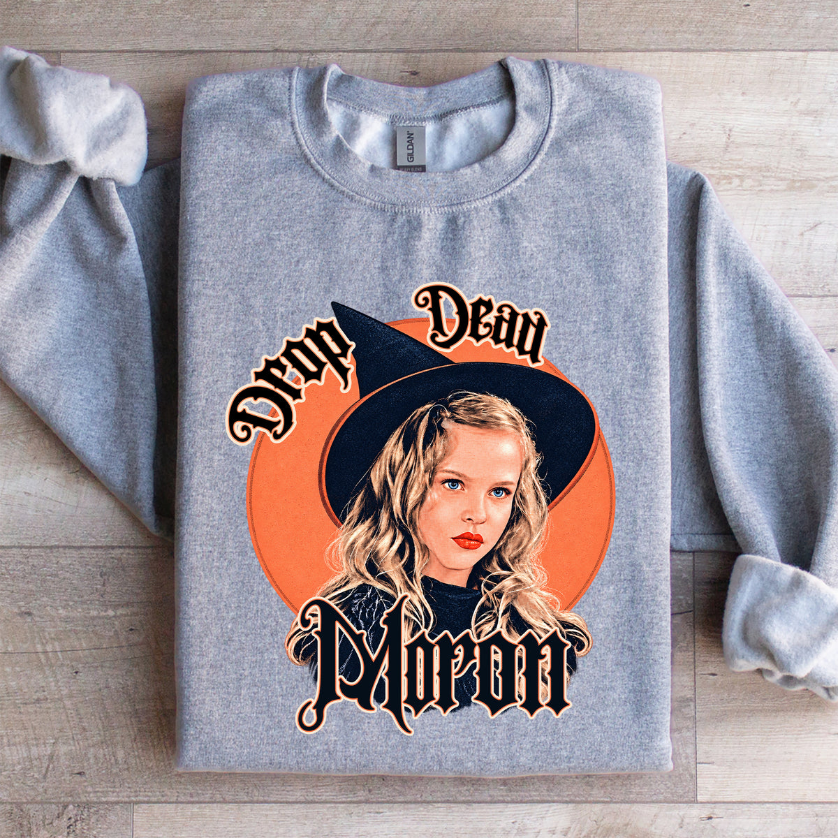Vintage-Sweatshirt mit Rundhalsausschnitt und Motiv aus einem Hexenfilm der 90er – „Stirb, du Vollidiot“