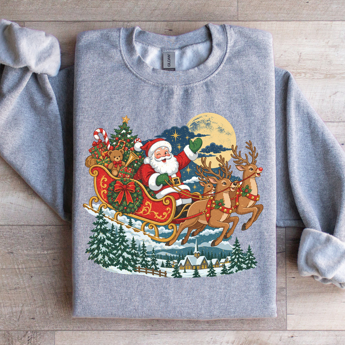 Sweat-shirt de Noël vintage avec traîneau du père Noël