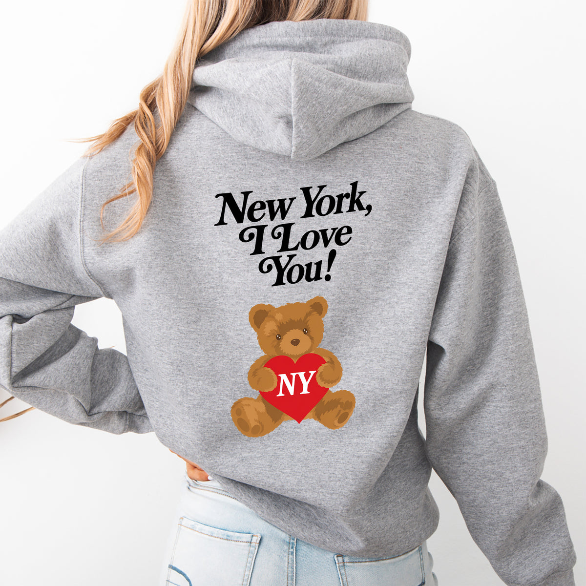 „New York, I Love You!“ Grafik-Kapuzenpullover zum Überziehen – Gemütliches Empire-State-Sweatshirt