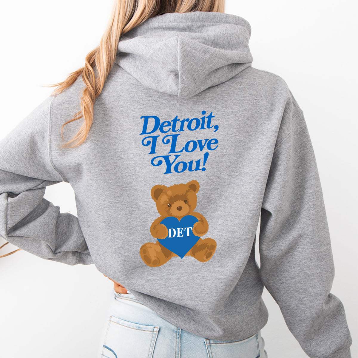 „Detroit, I Love You!“ bedruckter Pullover-Hoodie – Fleece-Sweatshirt „Motor City“
