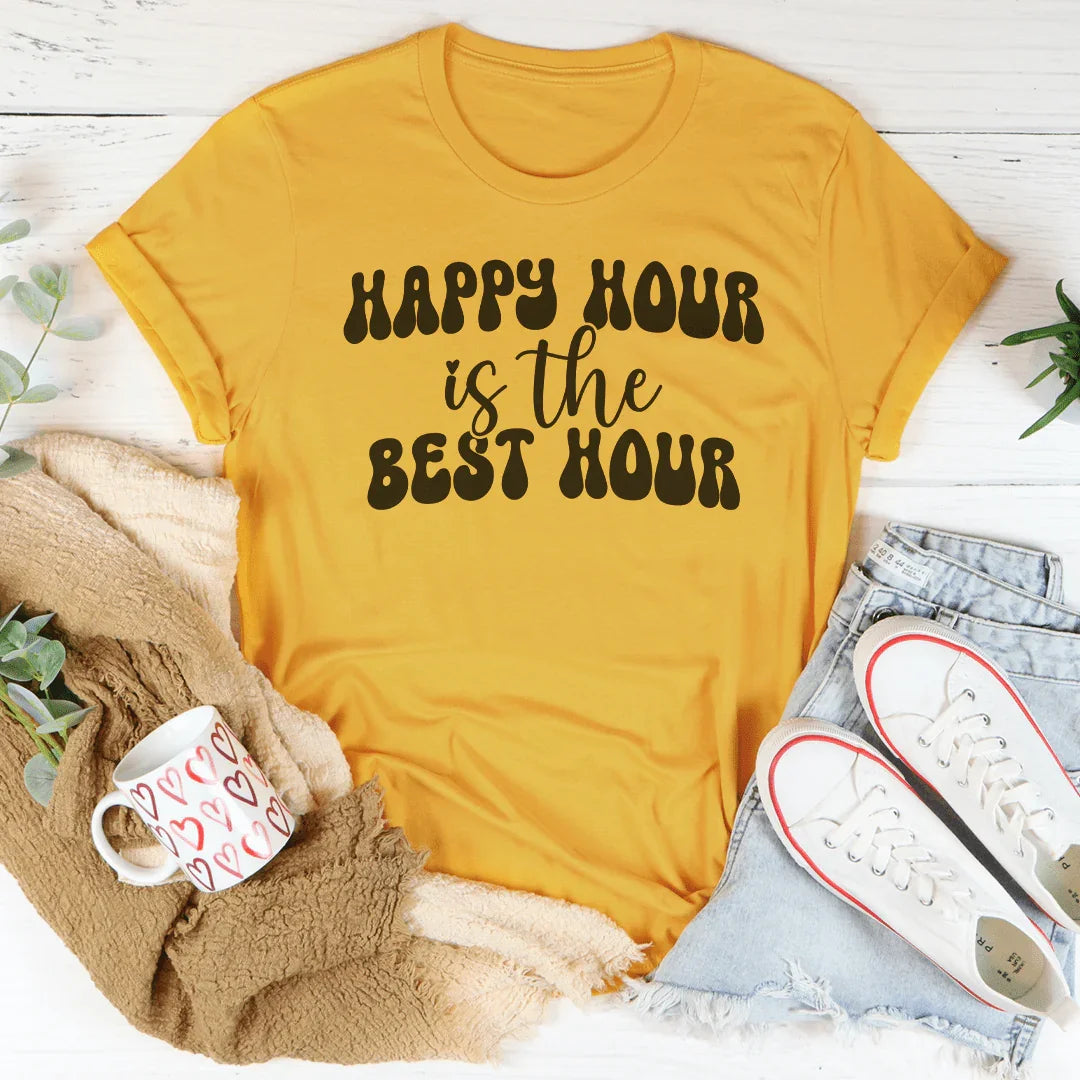 Happy Hour Is The Best Hour Tee Mustard / S Peachy Sunday T-Shirt