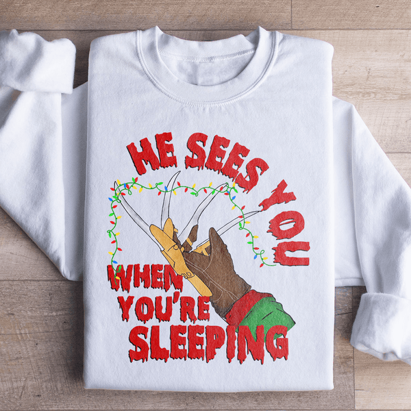 He Sees You When You're Sleeping Sweatshirt White / S Peachy Sunday T-Shirt