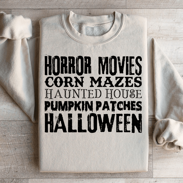 Horror Movies Corn Mazes Haunted House Pumpkin Patches Halloween Sweatshirt Sand / S Peachy Sunday T-Shirt