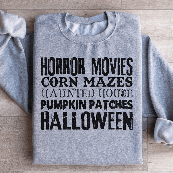 Horror Movies Corn Mazes Haunted House Pumpkin Patches Halloween Sweatshirt Sport Grey / S Peachy Sunday T-Shirt