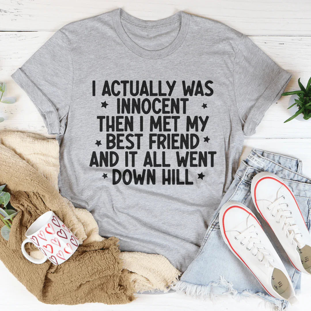 I Actually Was Innocent Then I Met My Best Friend Tee Athletic Heather / S Peachy Sunday T-Shirt