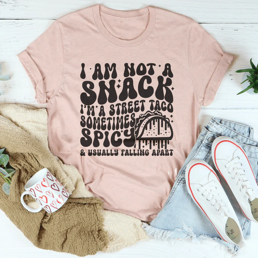 I Am Not A Snack I'm A Street Taco Sometimes Spicy Tee Heather Prism Peach / S Peachy Sunday T-Shirt