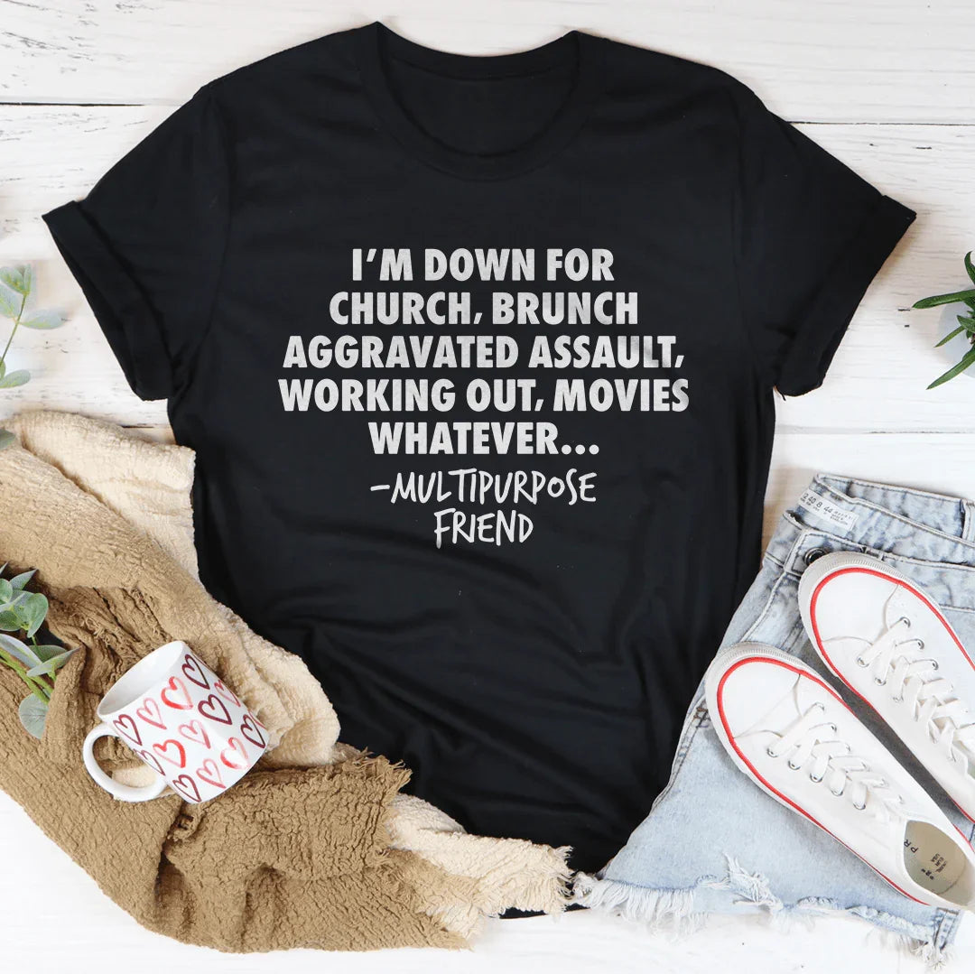 I'm Down For Church Brunch Aggravated Assault Working Out Tee Black Heather / S Peachy Sunday T-Shirt