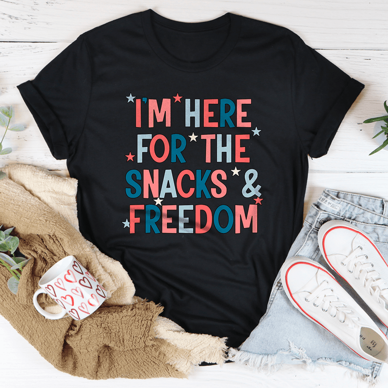 I'm Here For The Snacks And Freedom Tee Black Heather / S Peachy Sunday T-Shirt