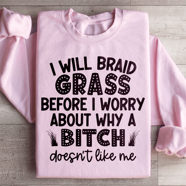 I Will Braid Grass Before I Worry About Why A Bitch Doesn't Like Me Sweatshirt Light Pink / S Peachy Sunday T-Shirt