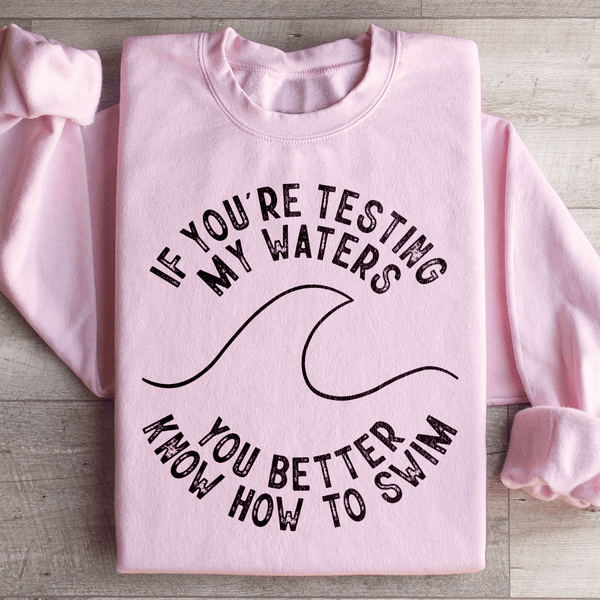 If You're Testing My Waters You Better Know How To Swim Sweatshirt Light Pink / S Peachy Sunday T-Shirt