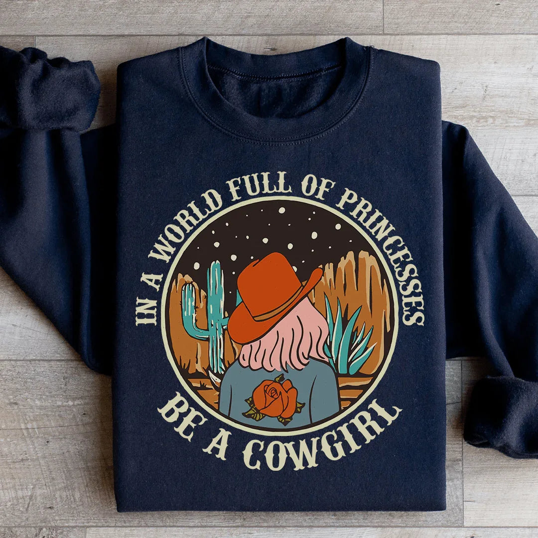 In A World Full Of Princesses Be A Cowgirl Sweatshirt Black / S Peachy Sunday T-Shirt