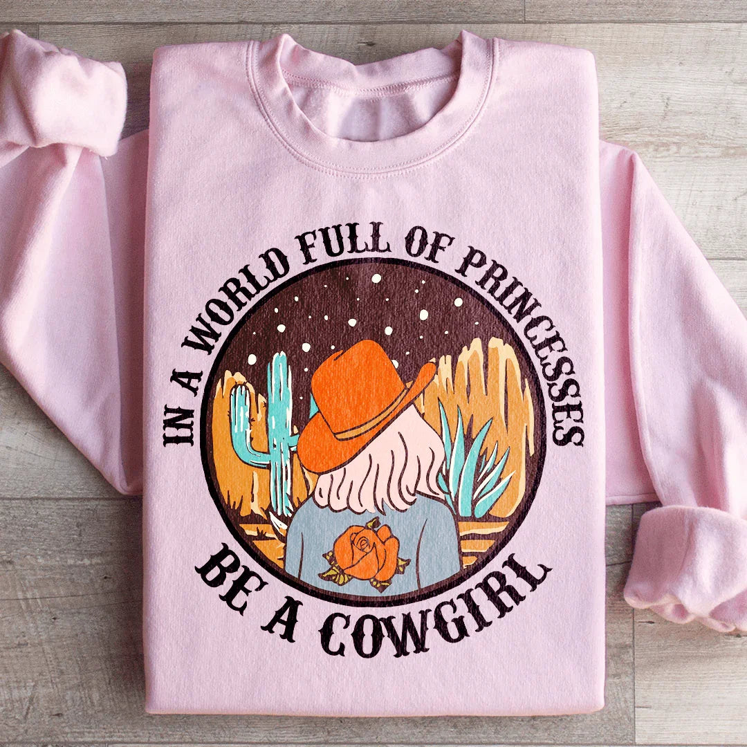 In A World Full Of Princesses Be A Cowgirl Sweatshirt Light Pink / S Peachy Sunday T-Shirt