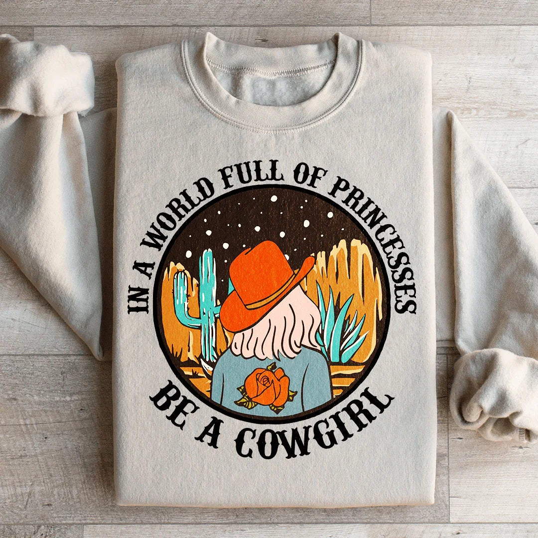 In A World Full Of Princesses Be A Cowgirl Sweatshirt Sand / S Peachy Sunday T-Shirt