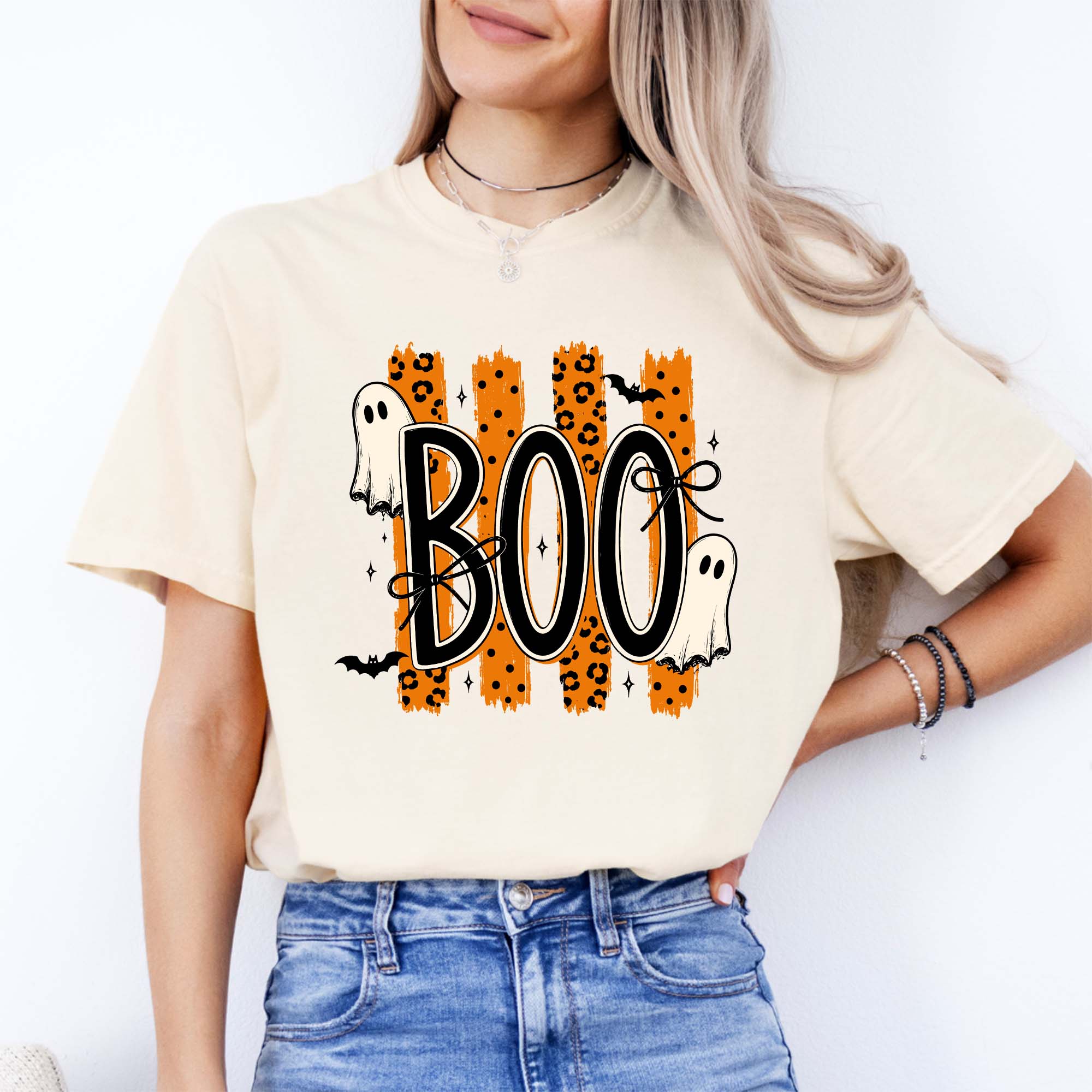 BOO Spooky Striped Halloween Tee