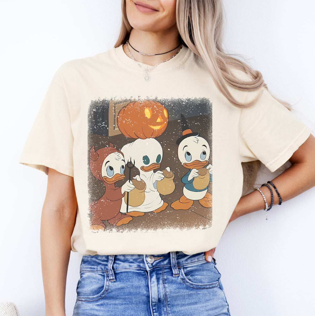 Nostalgisches Halloween-Retro-T-Shirt mit Entenmotiv – „Trick Or Treating Ducks“