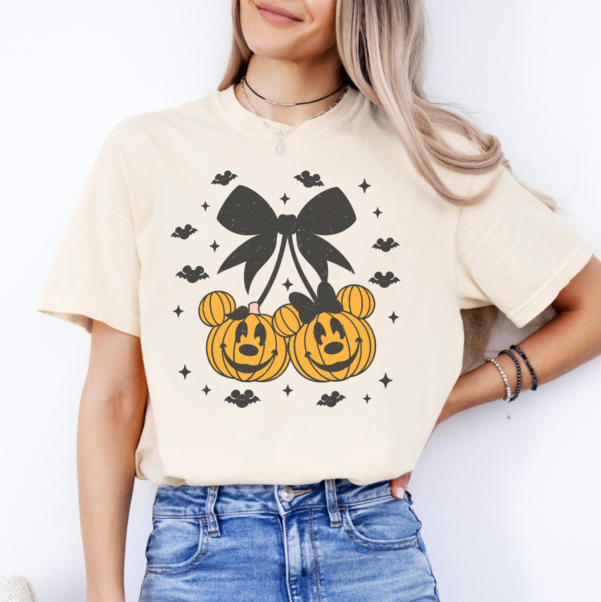 Halloween Disney Theme Park Graphic Tee – Mickey Pumpkin Coquette