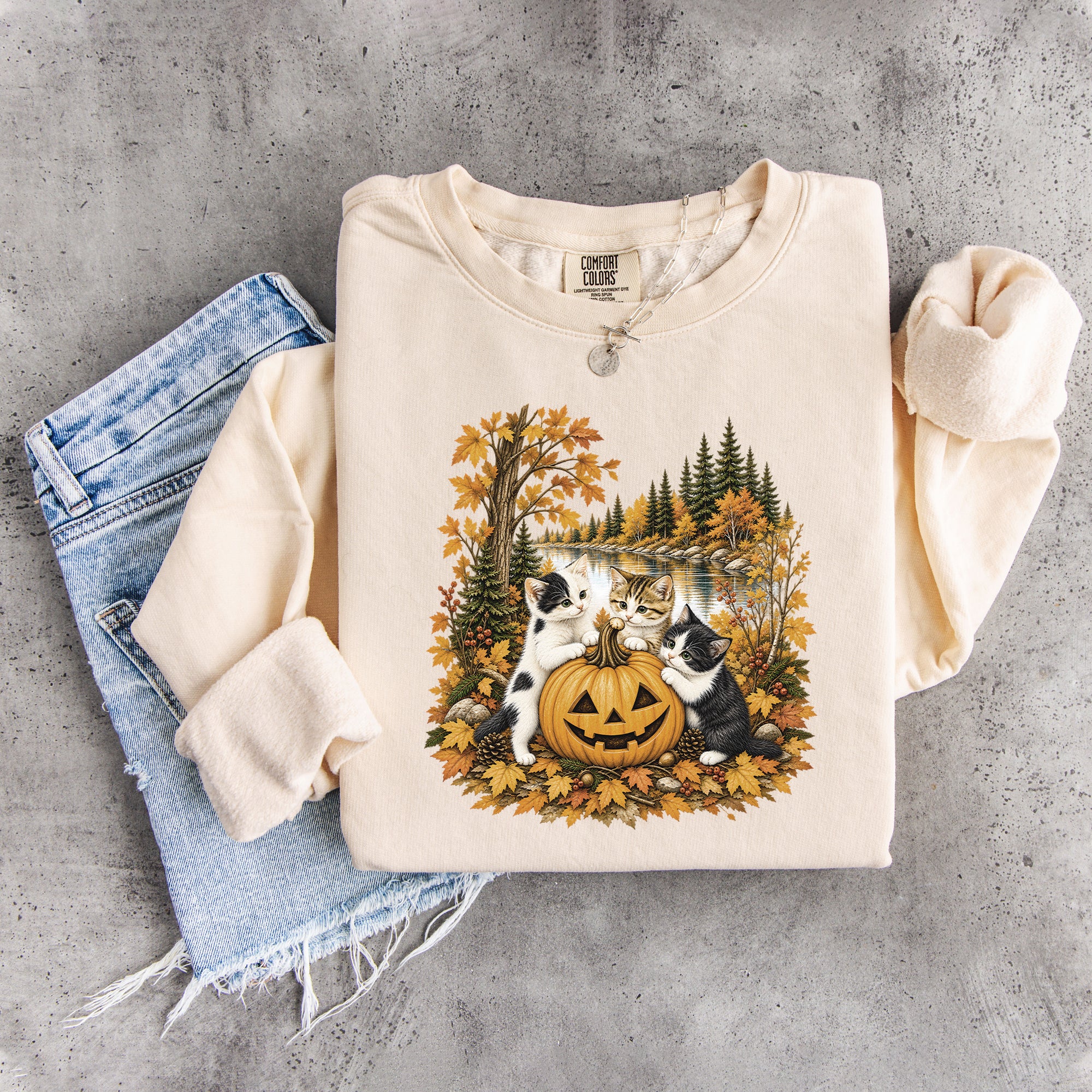 Vintage-90er-Katzen-Halloween-Sweatshirt