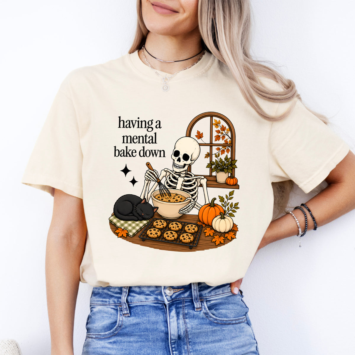 T-Shirt „Having A Mental Bake Down Baking Skeleton“