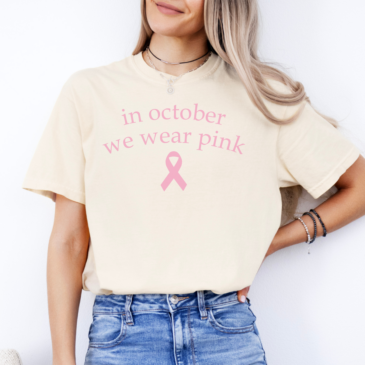 Breast Cancer Awareness Graphic Shirt – \"In October We Wear Pink\"