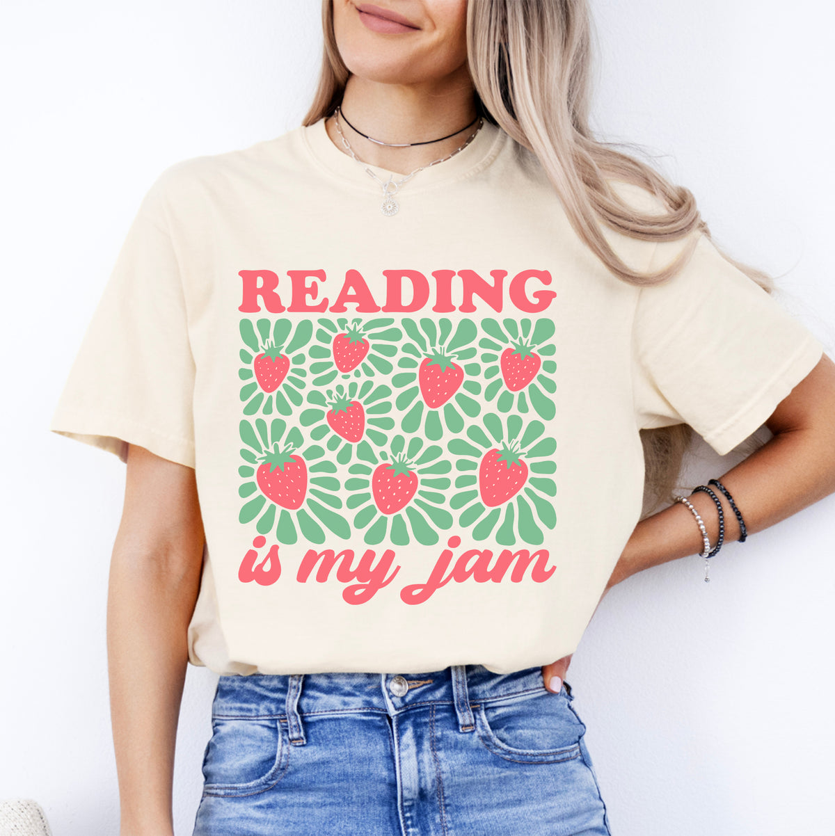 Retro-T-Shirt mit Grafik für Buchliebhaber – \"Reading Is My Jam\"