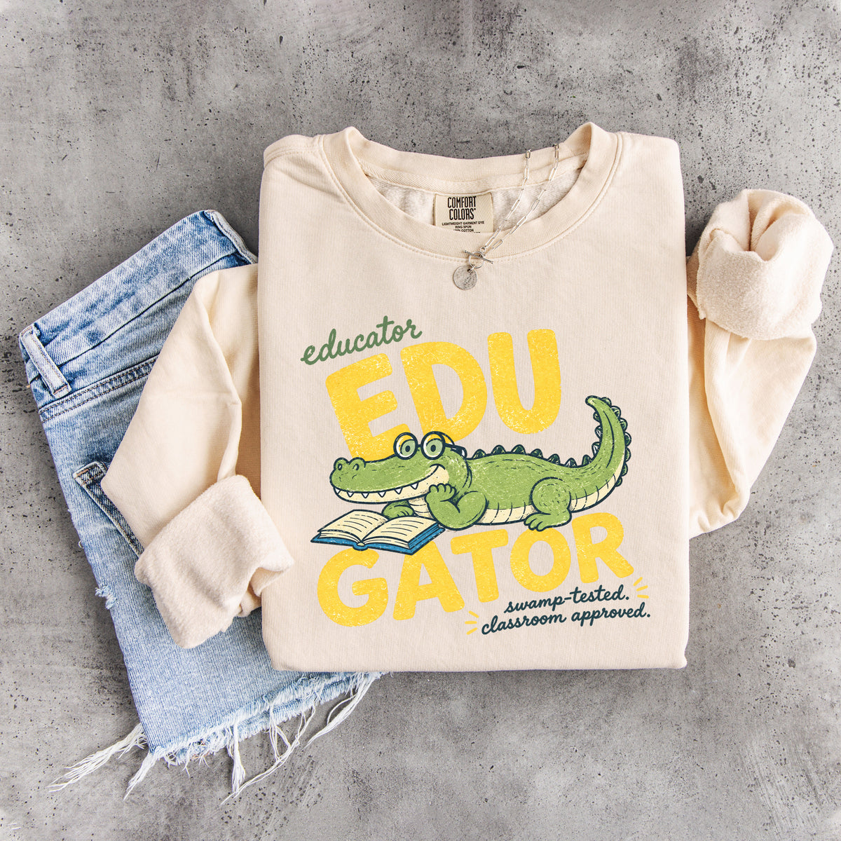Edu Gator Retro-Alligator-Lehrer-Sweatshirt mit Grafik