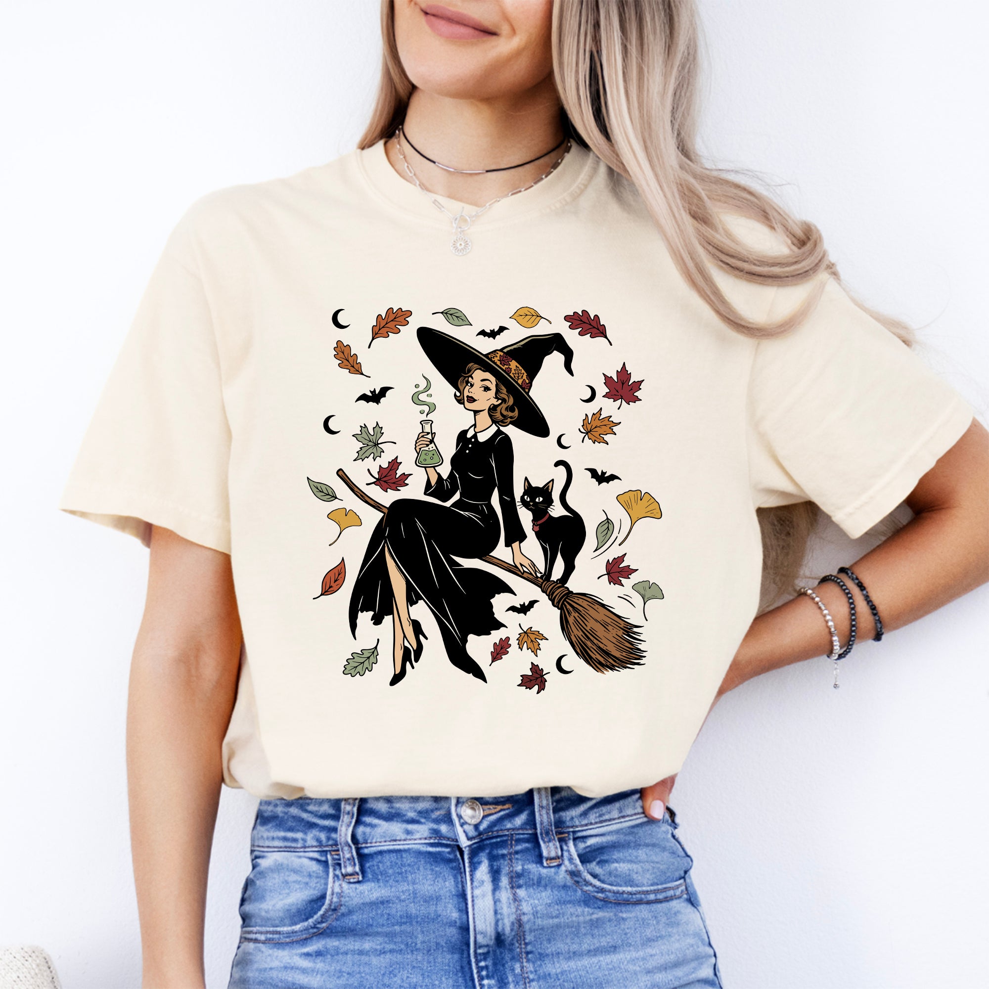Vintage Witch & Cat Ringer Tee