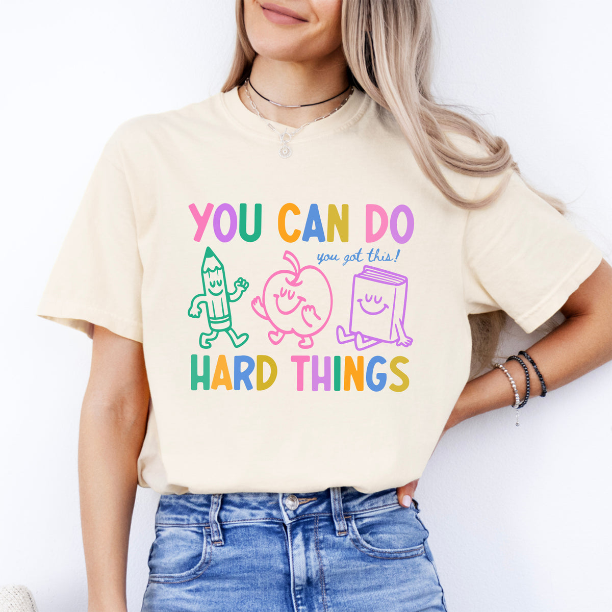 T-shirt graphique d'encouragement pour enseignante - « Tu peux surmonter les difficultés - Tu vas y arriver ! »