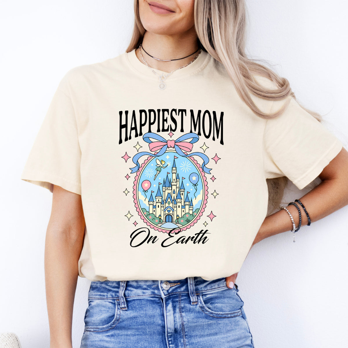 "Happiest Mom on Earth" Fairy Tale Castle Vacation Graphic Shirt