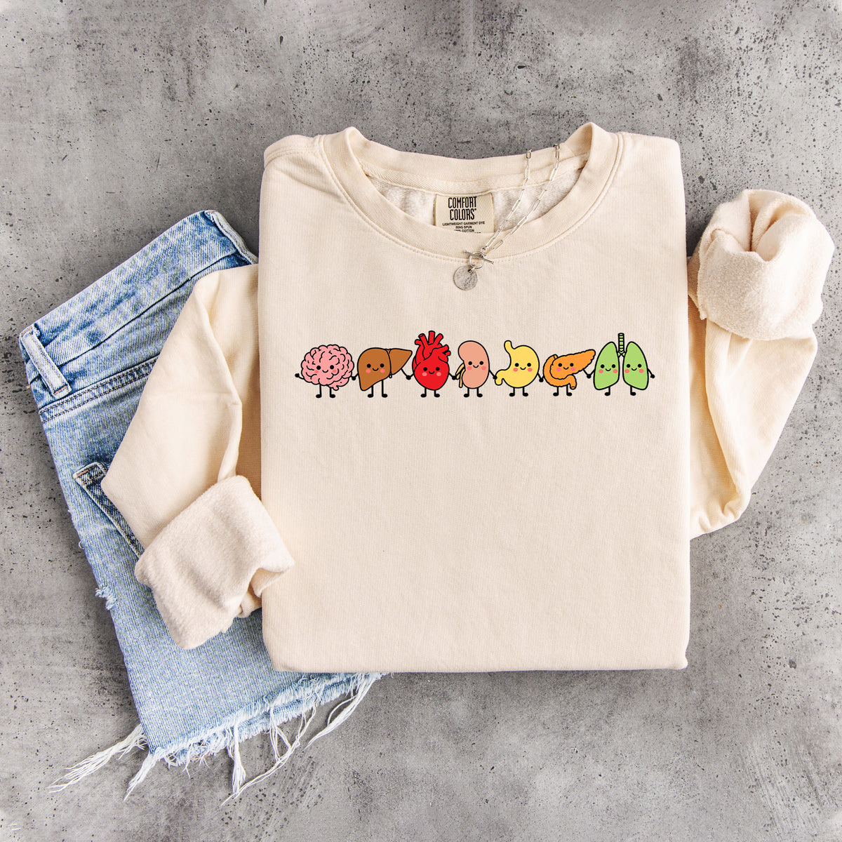 Sudadera de cuello redondo con anatomía de órganos humanos sonrientes y adorables