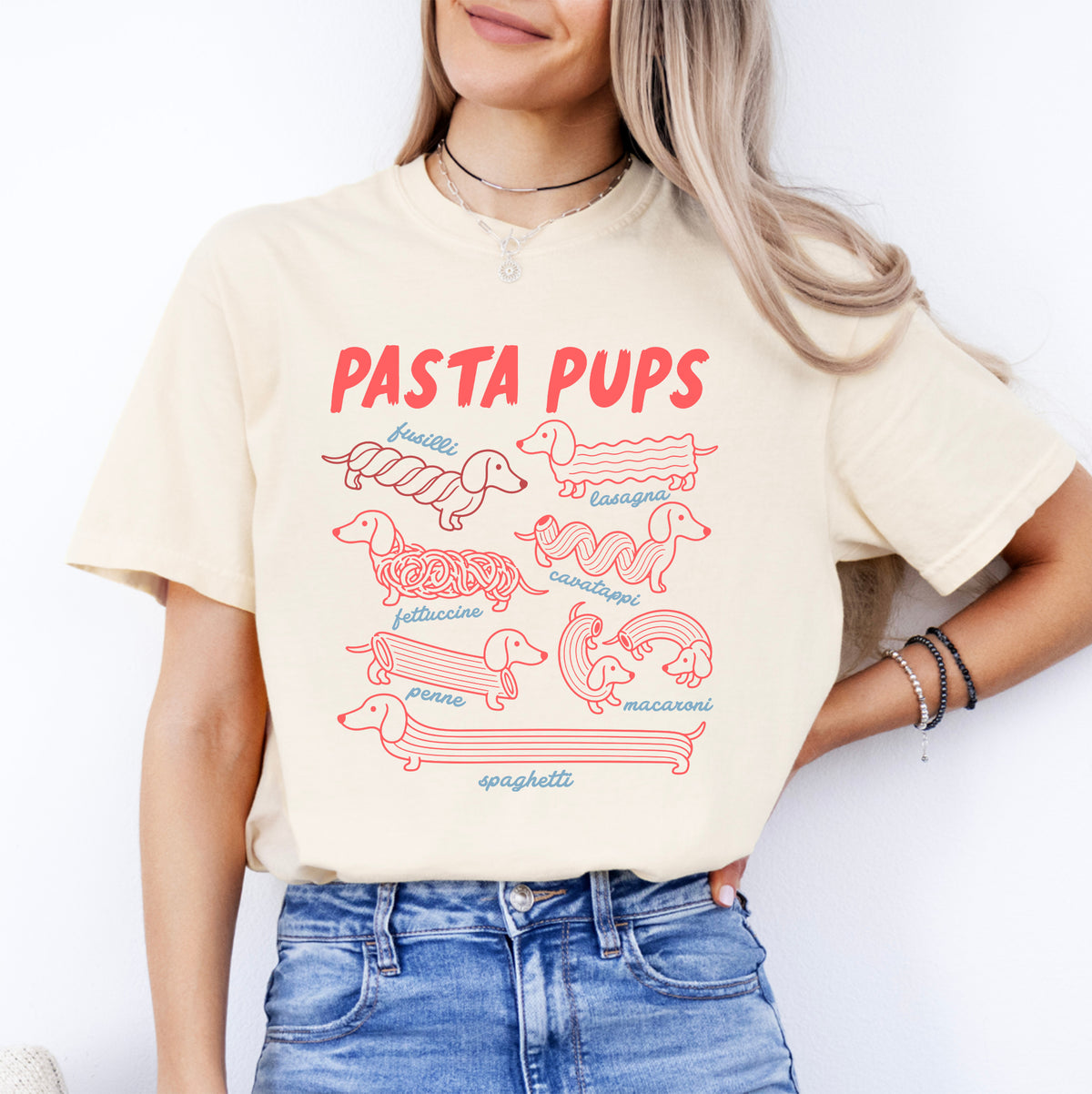 Niedliches T-Shirt für Hundefans und Feinschmecker – „Pasta Pups“