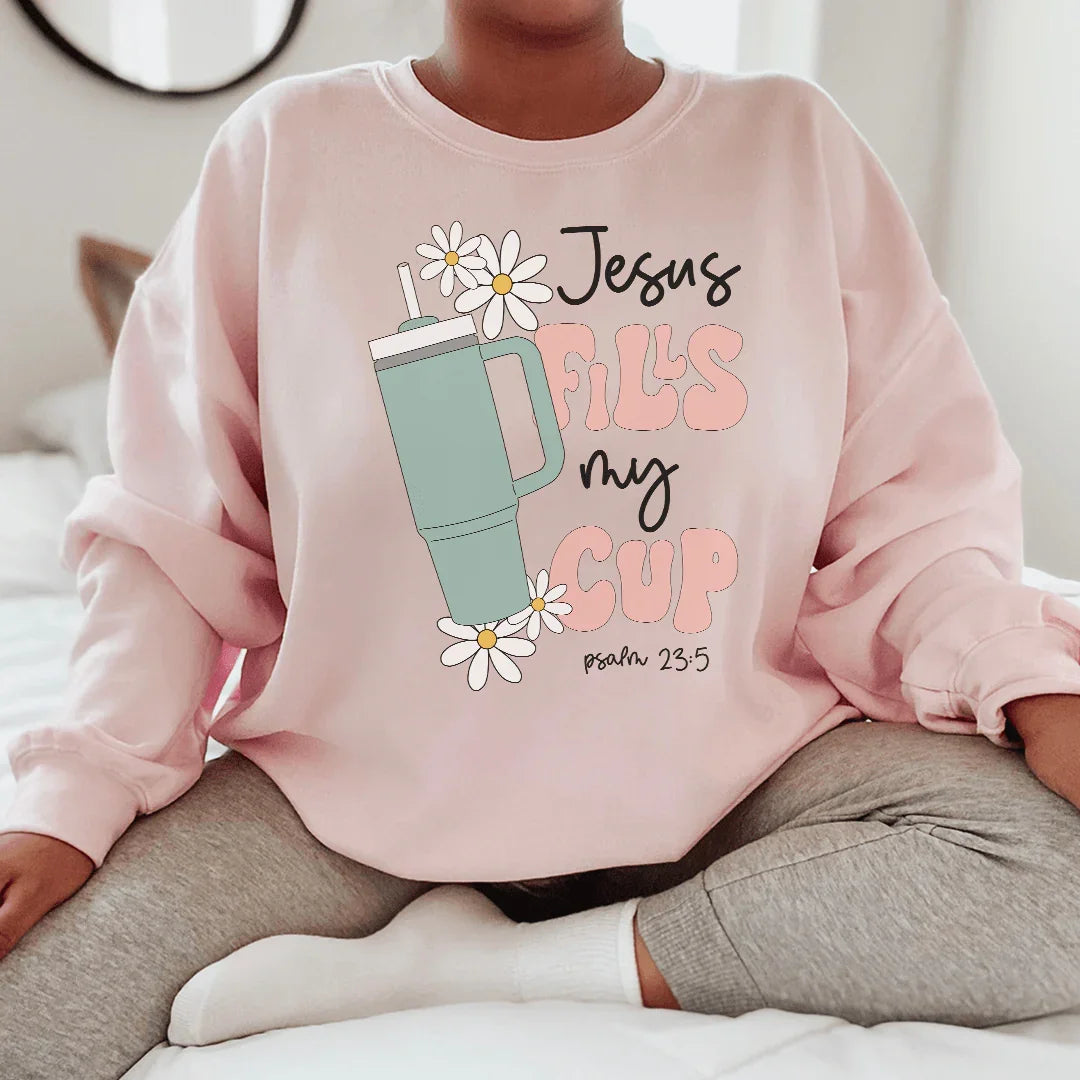 Jesus Fills My Cup Psalm Sweatshirt Light Pink / S Peachy Sunday T-Shirt
