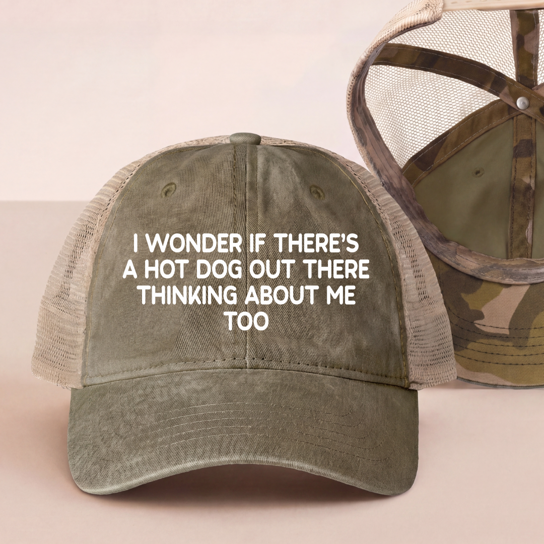 I Wonder If There's A Hot Dog Out There Embroidered Trucker Hat