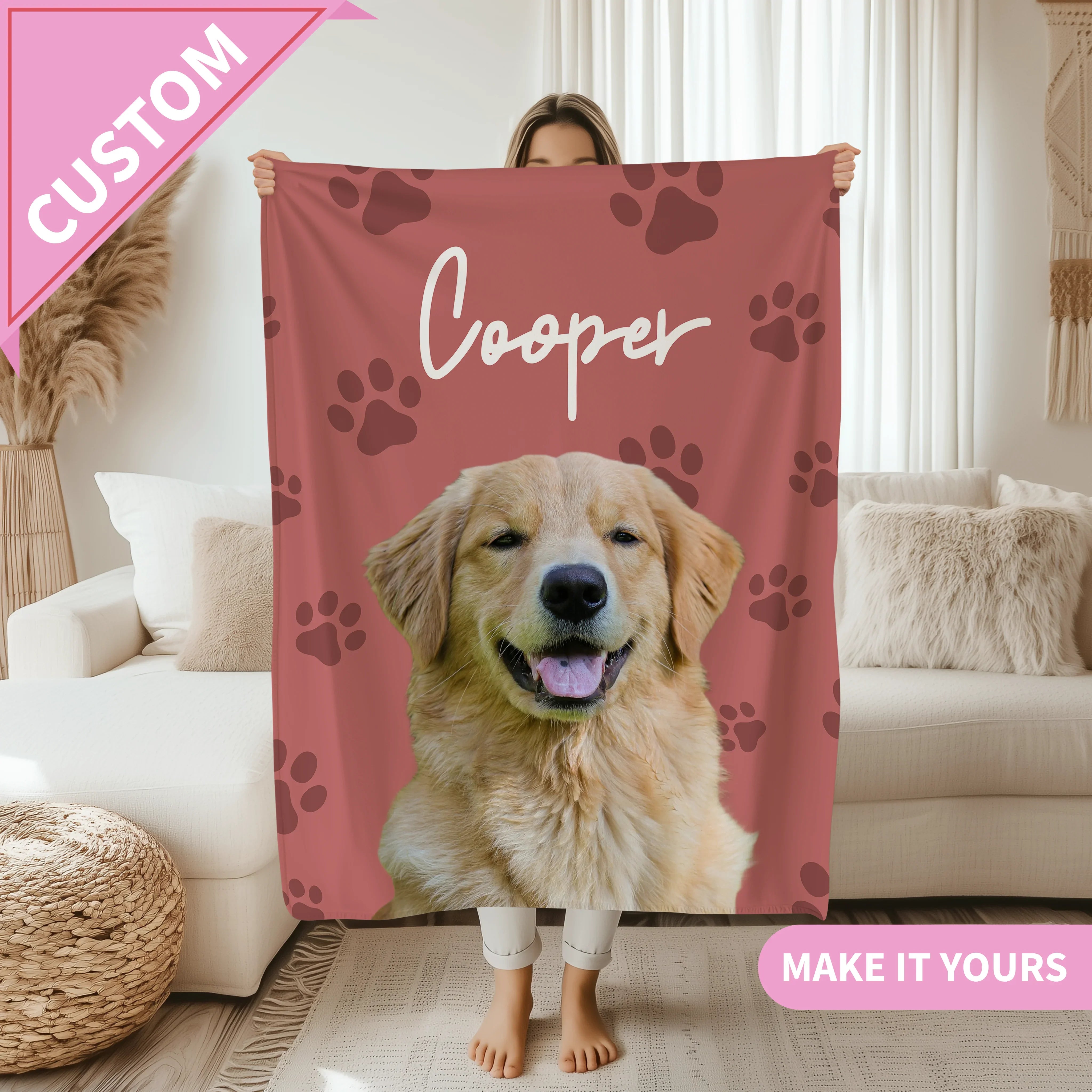 Personalized Retro Dog Pet Throw With Vintage Style Blanket